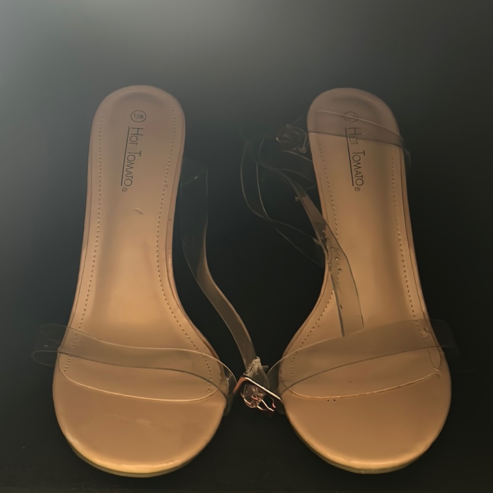 Clear Open Toe & Pointed Toe Heels With Gold Acce… - image 1